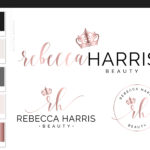 Crown Logo design, Tiara Logo Design, Branding Kit for BeautyArtists, Pink Cosmetics Beauty Logo, pink gold lashes logo branding package