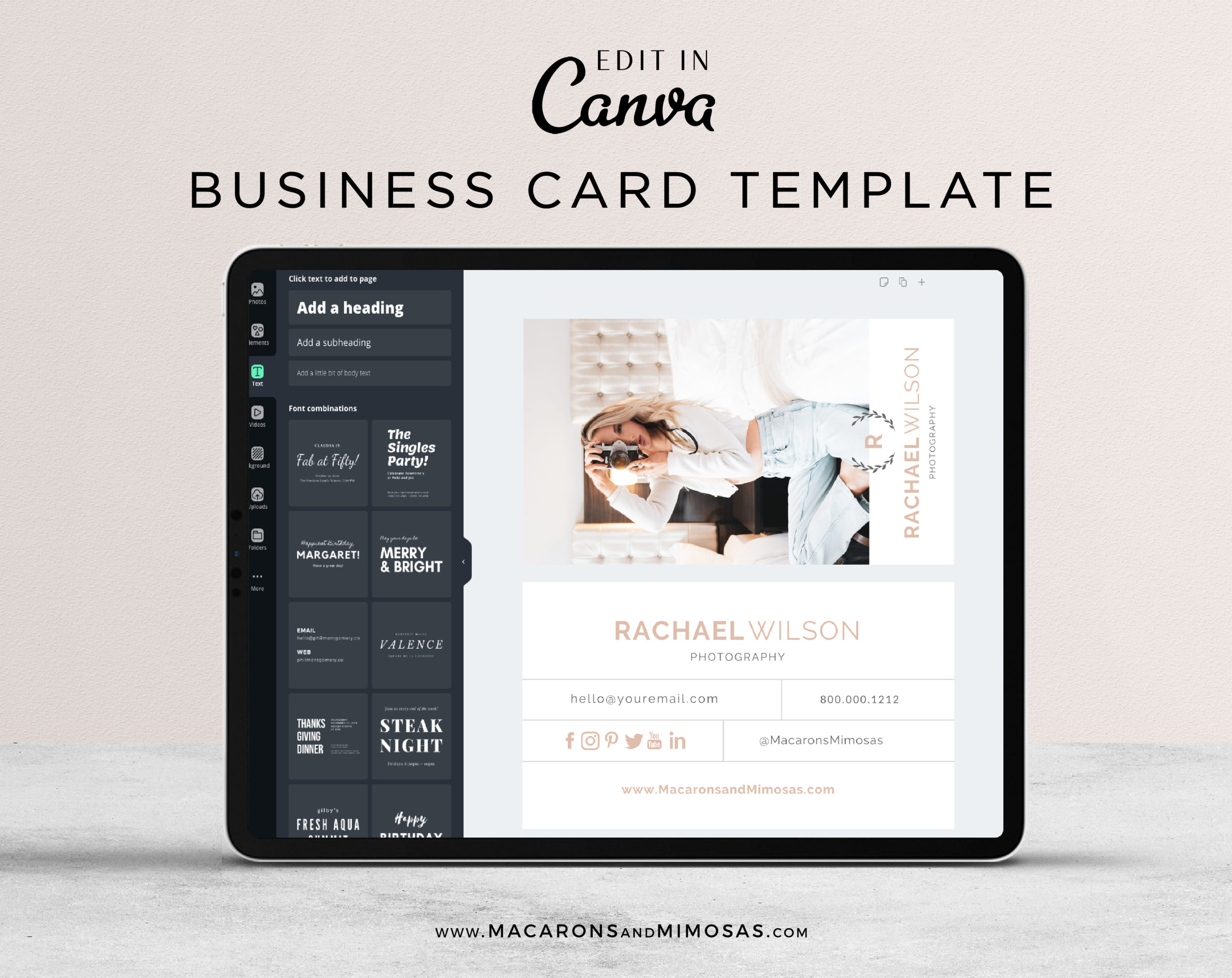 Photography Business Card Design Template, DIY Photo Business Card Template, Modern Editable Business Calling Card, Digital Company Card
