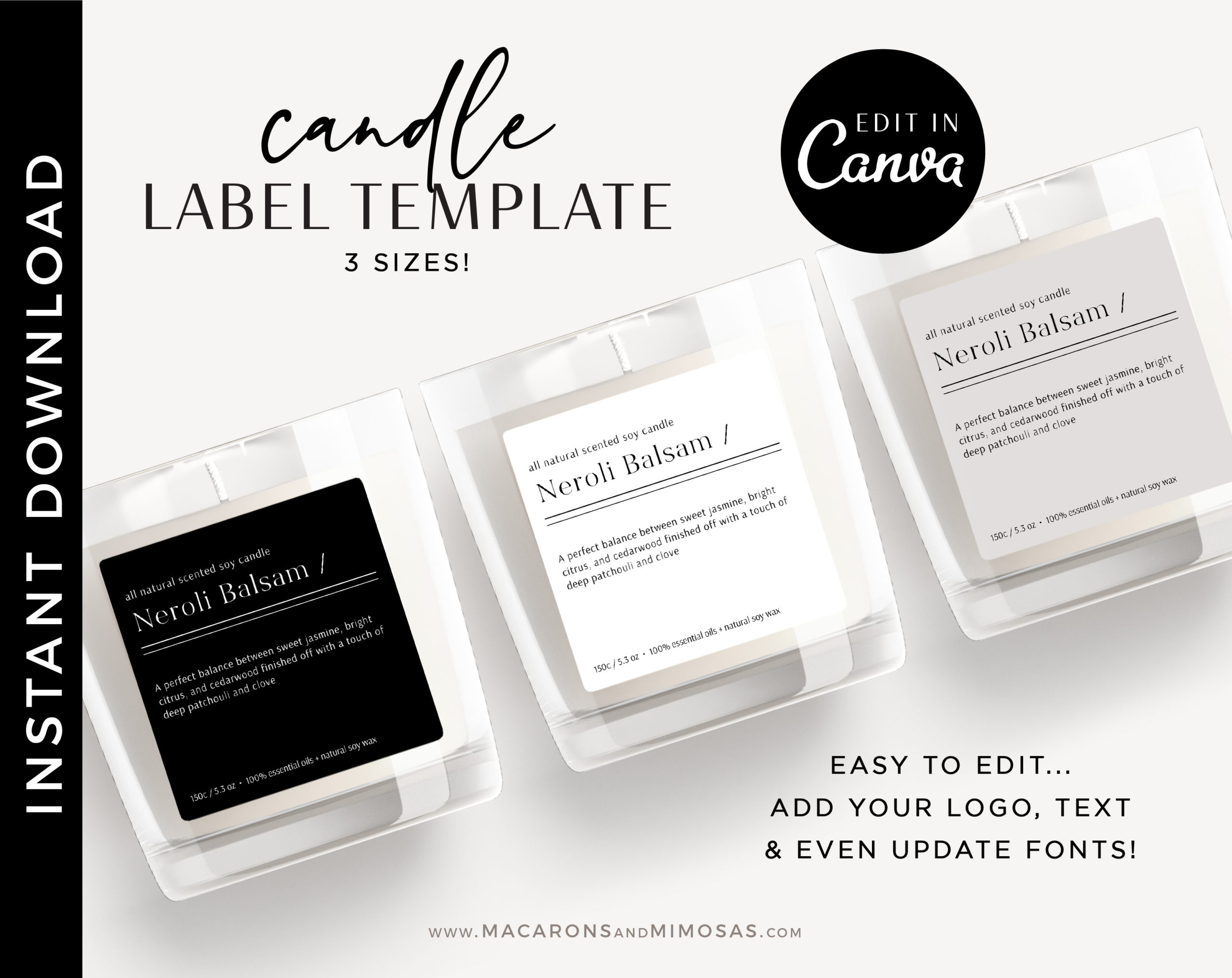 Abigale // Candle Label Template For Black And White Label Templates