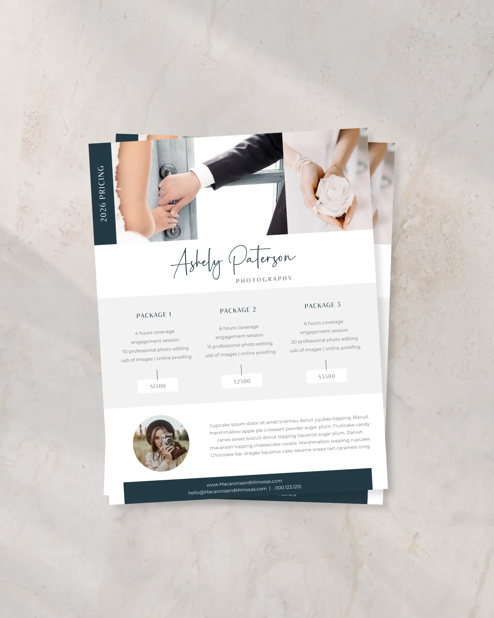 Canva editorial pricing guide template with clean service packages and pricing design
