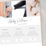 Editorial price list template editable in Canva showing modern pricing layout for photographers and creatives