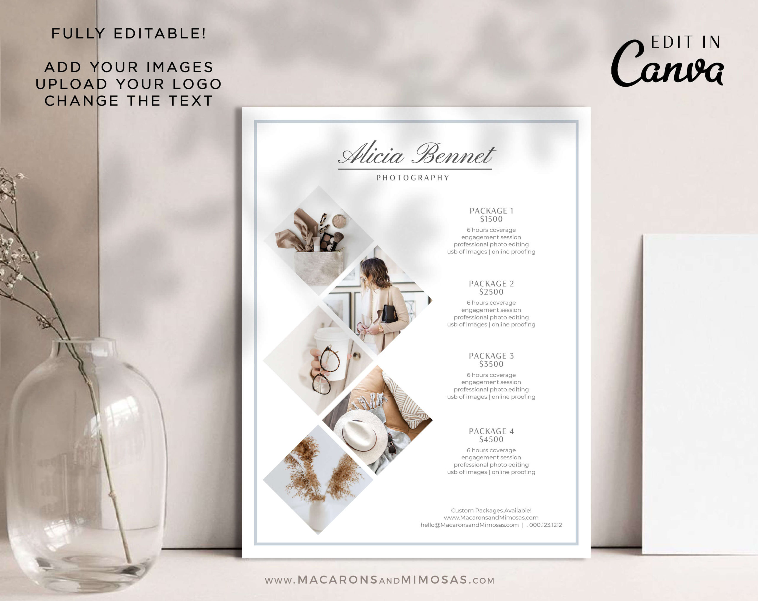 Wedding Photography Branding Pricing Guides Kit, Canva Photographer Price List, Pricing Guide Template, Wedding Photographer Branding