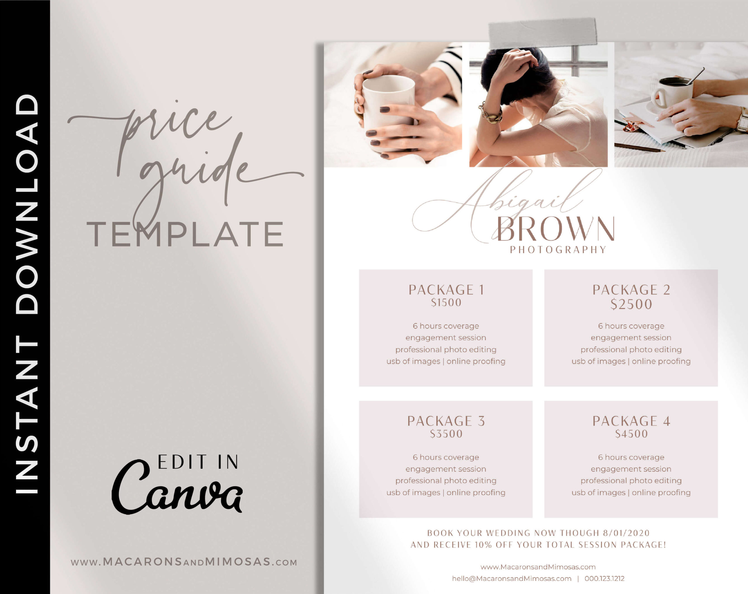 Wedding Photography Pricing Guide, Canva Photographer Price List Sheet, Welcome Package Template, Wedding Photographer Business Rate Sheet