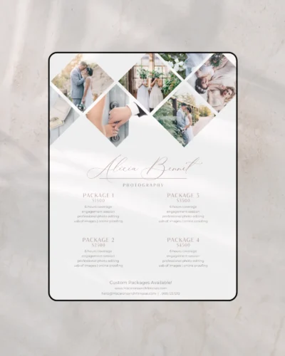 Wedding Photography Pricing Guide, Rate Sheet & Welcome Package Template Editable in Canva