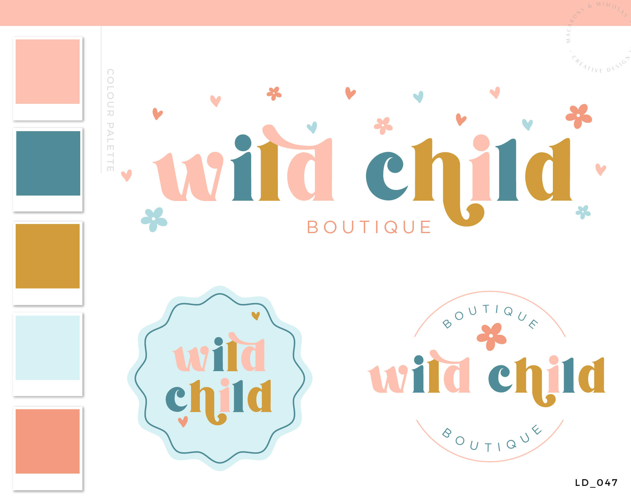 Retro Flower Child Logo Design and Branding Kit for Boutique and Children, Fun Bright Colorful Semi Custom Logo Package