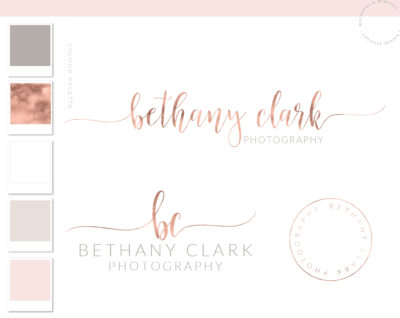 Premade rose gold fancy logo, Photography Brand Package, Photographer Logo Kit, Premade marketing package, Stamp watermark Calligraphy