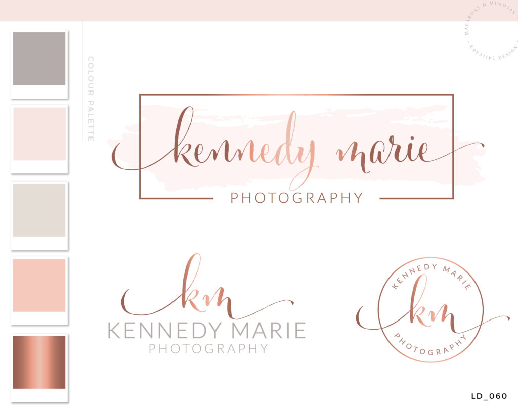 Pink Rose Gold Logo Design • Macarons and Mimosas