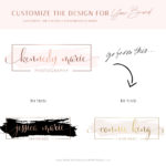 Pink Rose Gold Logo Design, Blush Wedding Photographer Marketing Set, Calligraphy Stamp Photo Watermark Boutique