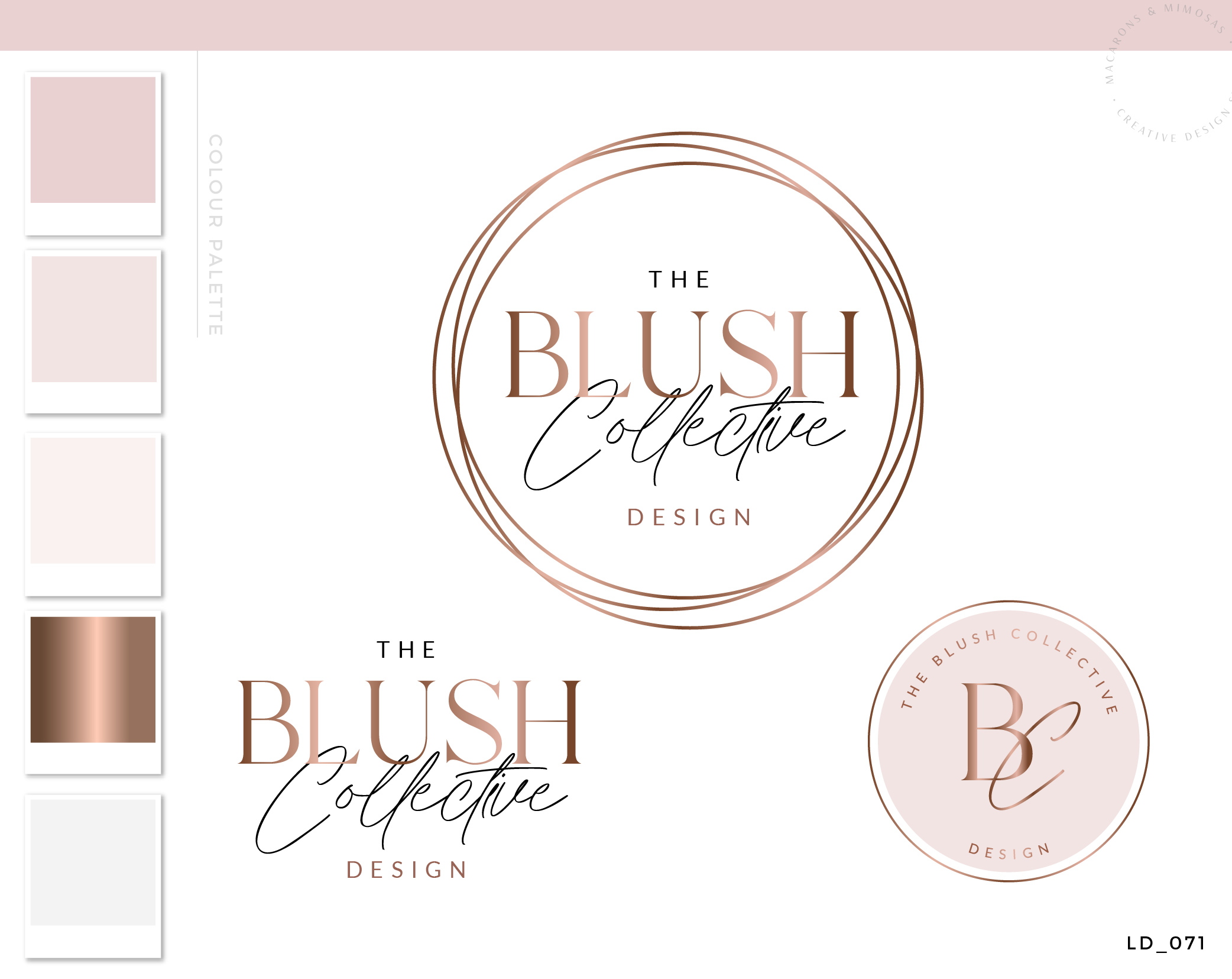 Logos & Branding Kit, Rose Gold Photography Logo Design, Wedding Boutique Watermark Blog Set, Custom Circle Heart Logo Package
