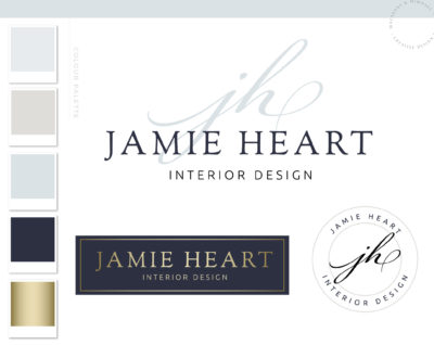 Interior designer logo design, decor home design branding package, Navy Gold logo branding board, modern classic logo branding, branding kit, traditional script font logo design