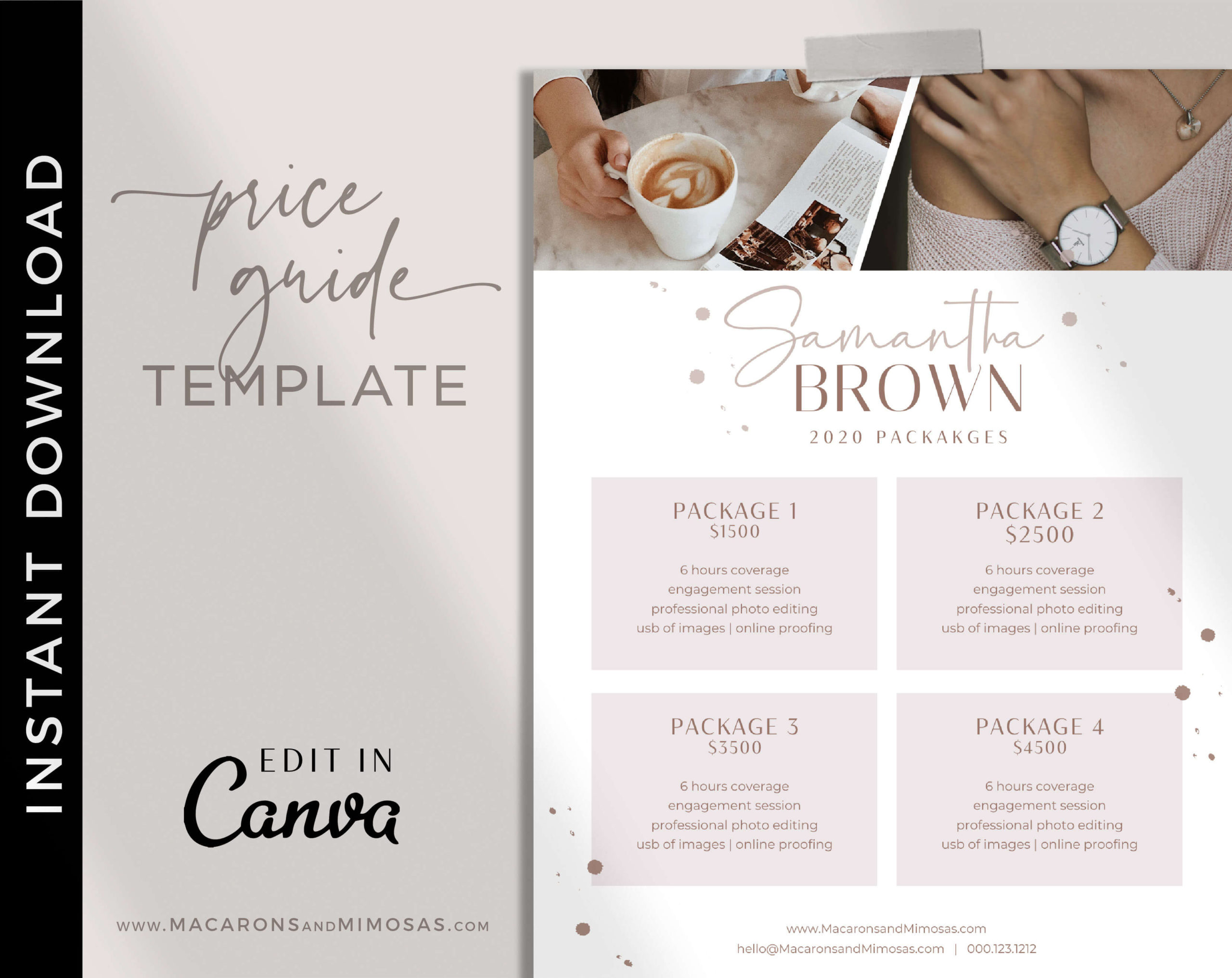 Photography Pricing Template, Photography Price List, Photography Price Sheet, Photographer Pricing, Canva Template, Pricing Guide