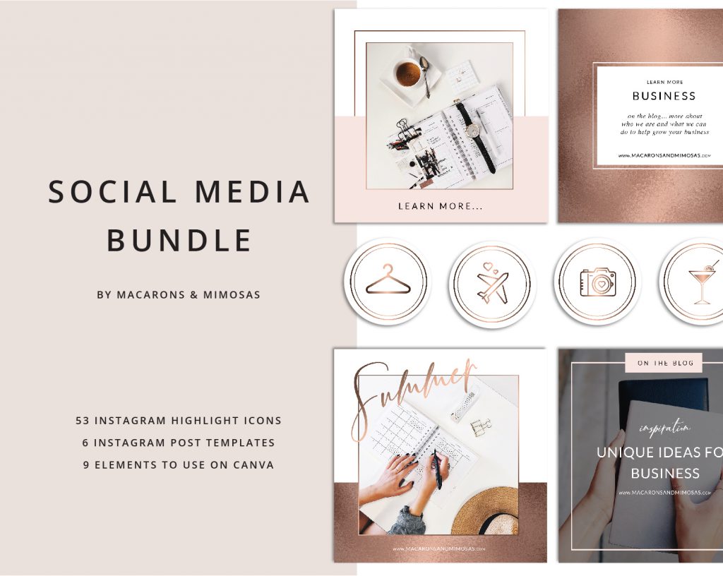 Instagram Icon Rose Gold with matching Canva Templates • Macarons and ...