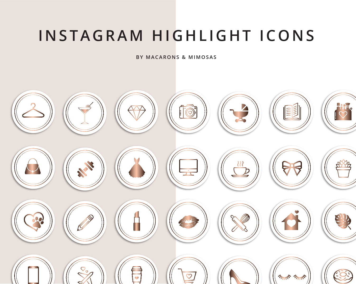 52 Instagram Story Highlights Icons, Rose Gold Marble Instagram Story Template Bundle, Instagram Highlights, Fashion, Beauty, Lifestyle