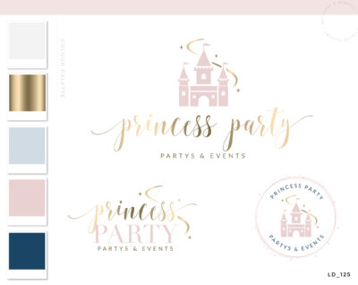 Castle Logo Design, Slumber Party Brand, Fairy Princess Party Logo, Kids Event Planner Logo, Party Decoration Logo, Children's Branding Kit