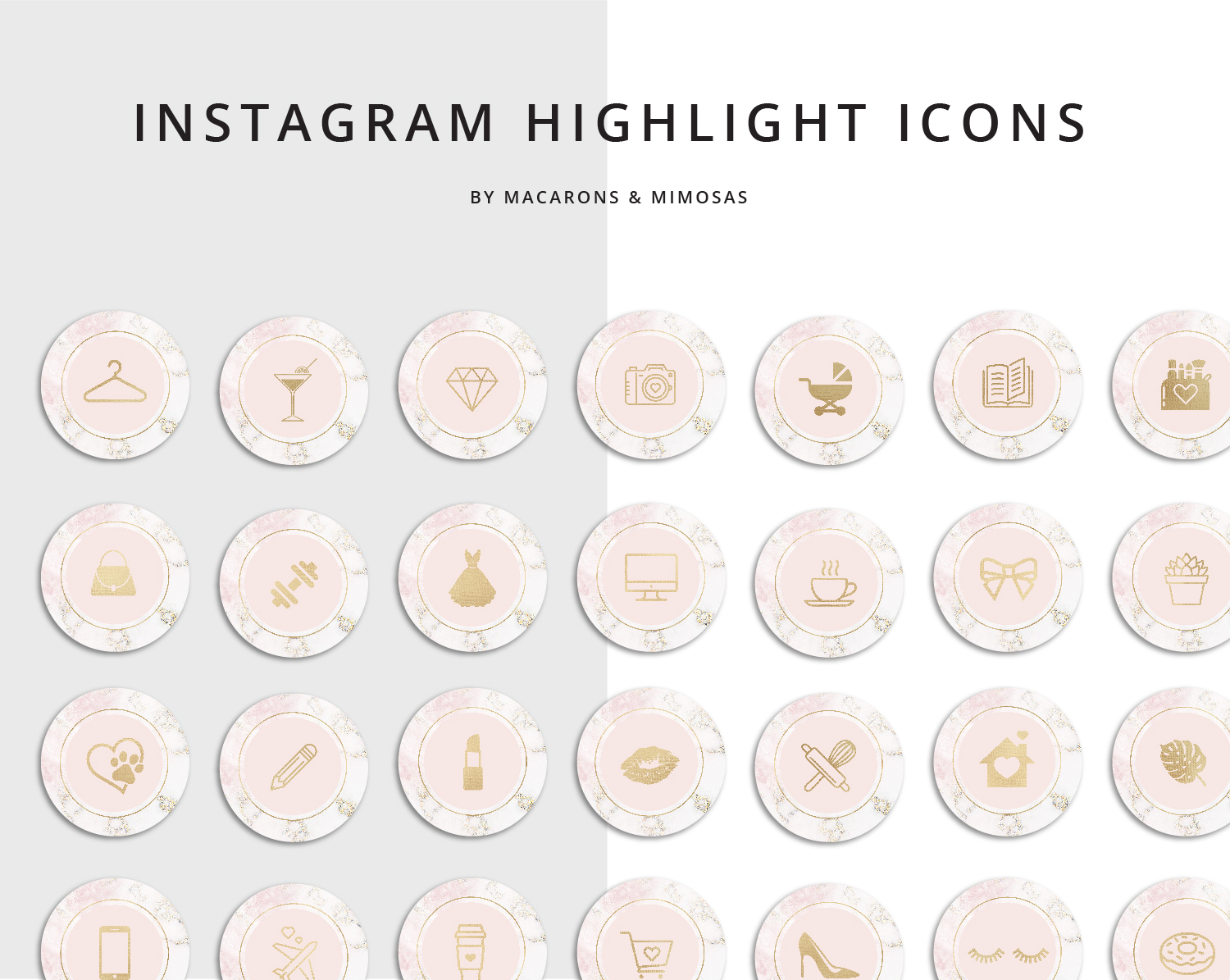56 Pink Gold Marble Instagram Story Highlights Icons Macarons