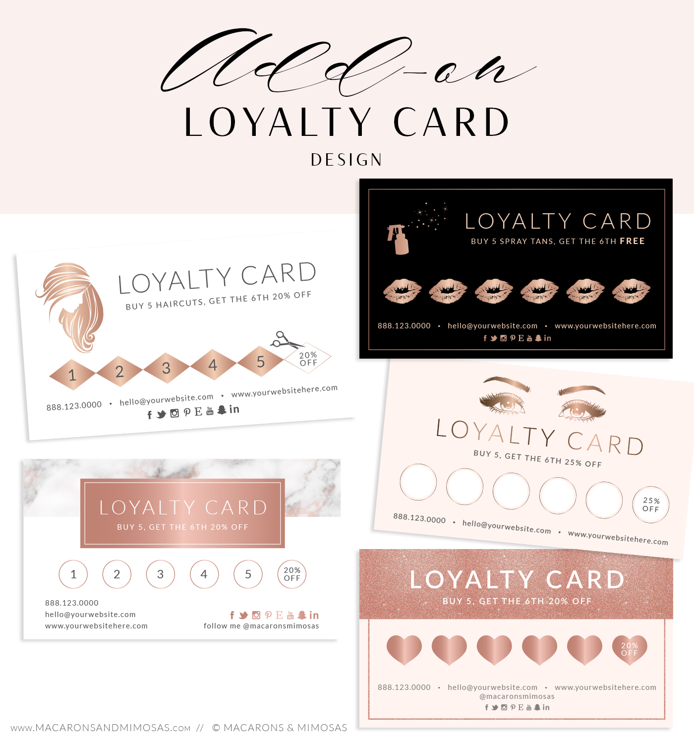 blush rose gold loyalty card, Heart Beauty Salon Loyalty Card, LipSense / Makeup Artist Business Card Loyalty Card