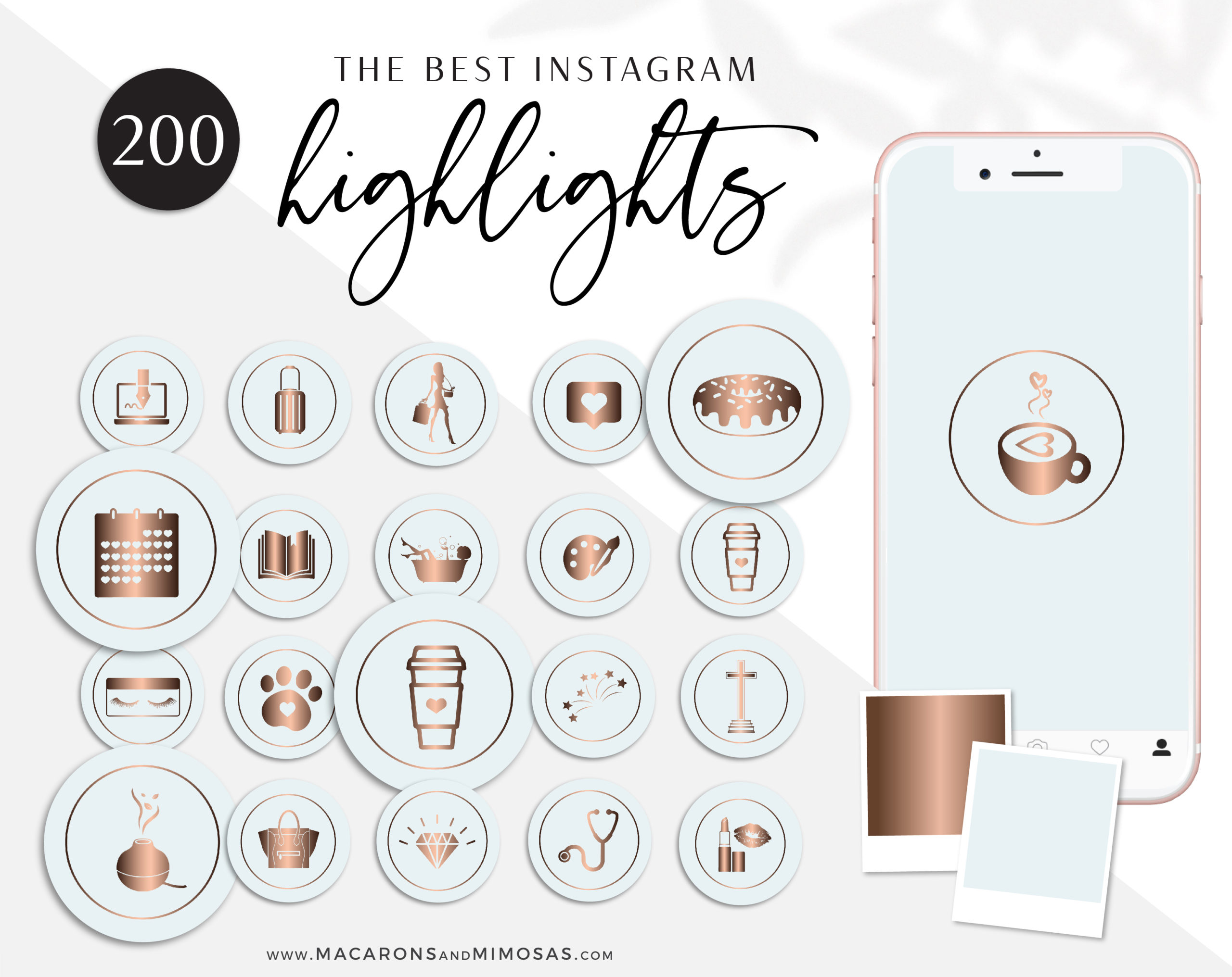 200 Baby Blue Mint Rose Gold Instagram Highlight Cover Icons, Beauty Instatgram Covers, Instagram Story Covers