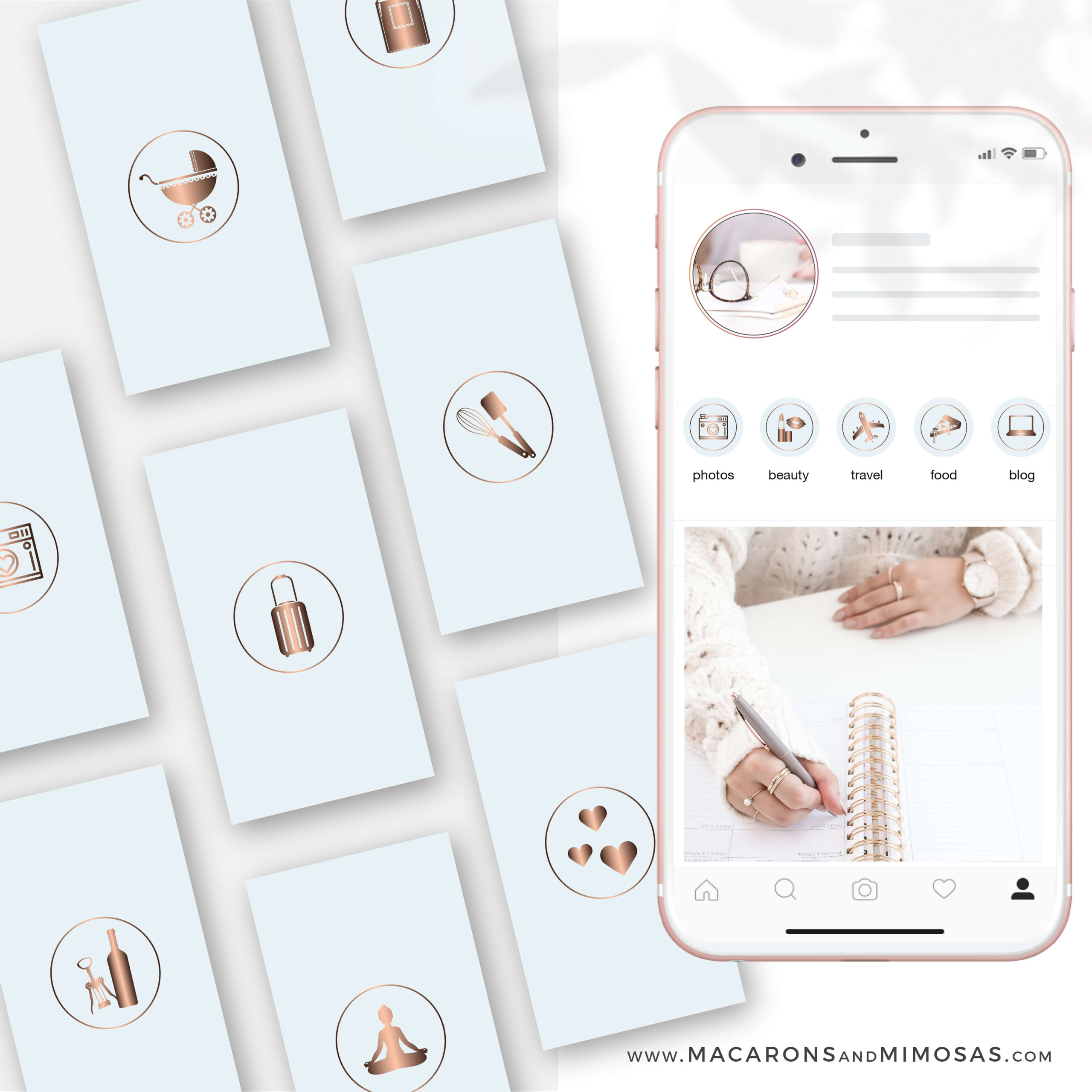 200 Baby Blue Mint Rose Gold Instagram Highlight Cover Icons, Beauty Instatgram Covers, Instagram Story Covers