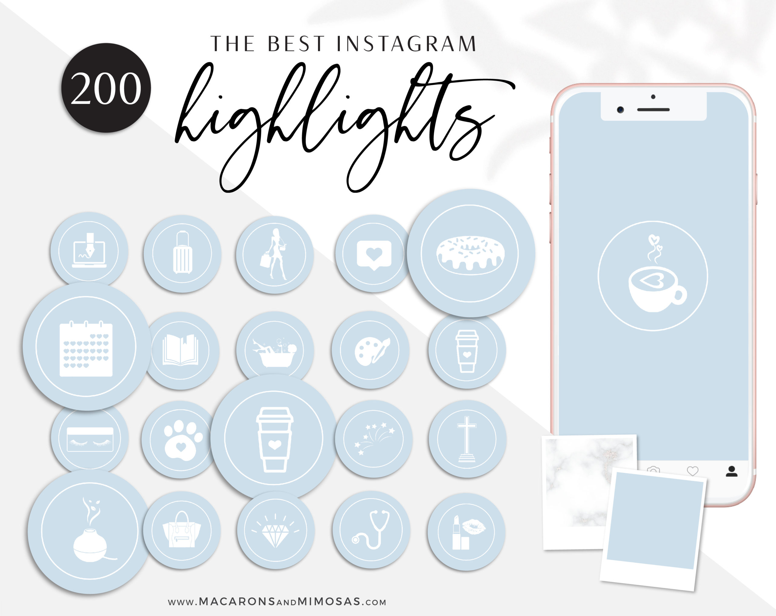 200 Baby Blue Instagram Highlight Covers, Light Blue and White Instagram Icons for Fashion, Beauty, Lifestyle Bloggers and Small Businesses