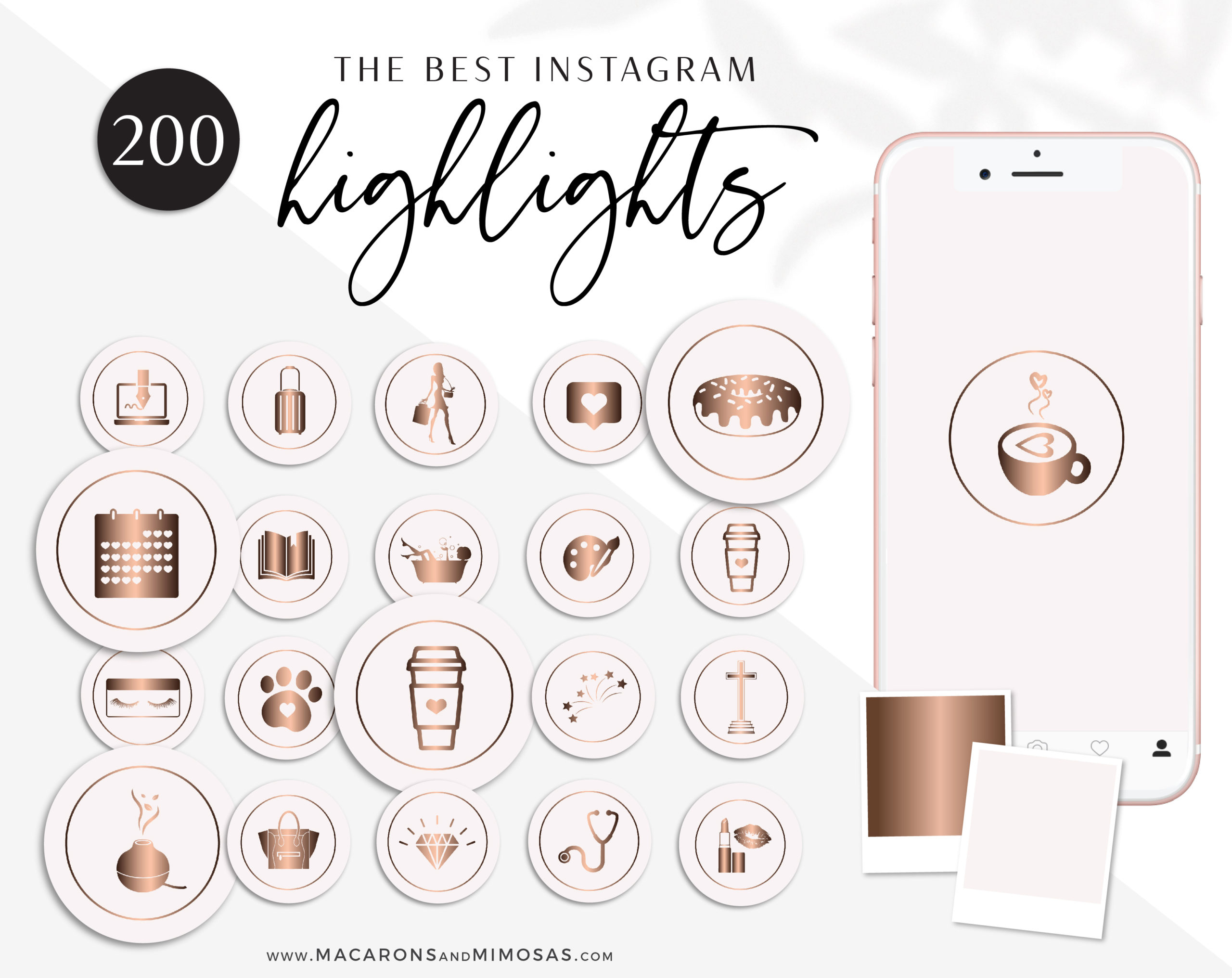 Rose Gold Pink Instagram Highlight Covers, Blush Pink Highlight Icons, Rose gold Instagram Covers, Gold Glitter and Blush Pink IG covers