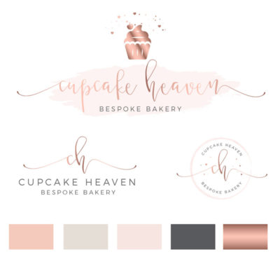 Cupcake Sprinkle Logo with Watercolor background in Rose Gold by Macarons and Mimosas