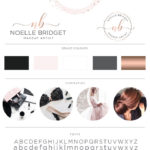 Pink and Rose Gold Circle Watercolor Premade logo with Confetti Dots by Macarons and Mimosas