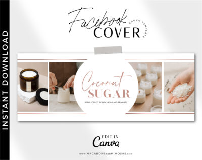 Rose Gold Candle Template Facebook Cover easy to use drag and drop... social media, blog, and website banner editable in Canva.