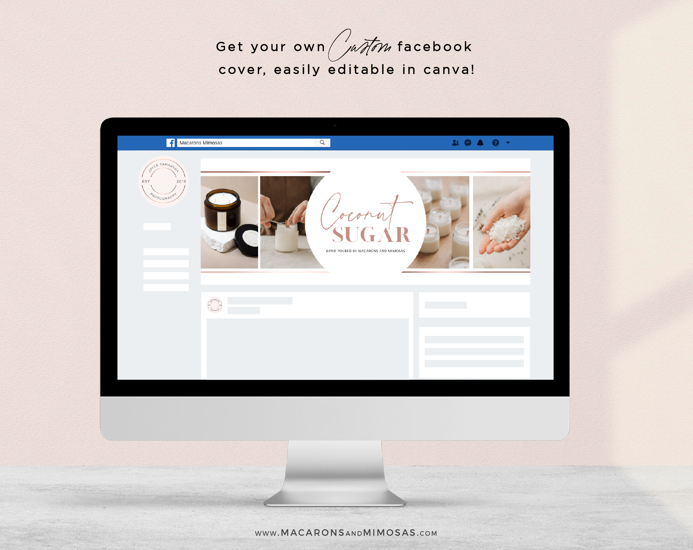 Rose Gold Candle Template Facebook Cover easy to use drag and drop... social media, blog, and website banner editable in Canva.