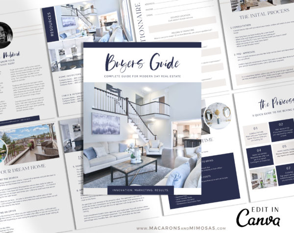 Buyers Guide Template, Real Estate Presentation Marketing Listing for Canva, 9 Page Buyer Home Packet with Questionnaire, House Buying Guide