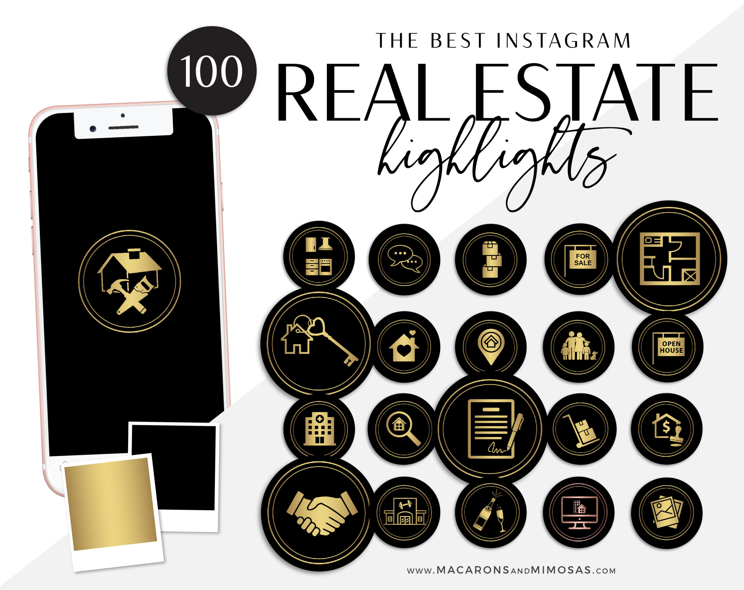 Real Estate Instagram Highlights, Black Gold Realtor Highlight Icons, Gold Instagram Covers, Real Estate IG Story covers