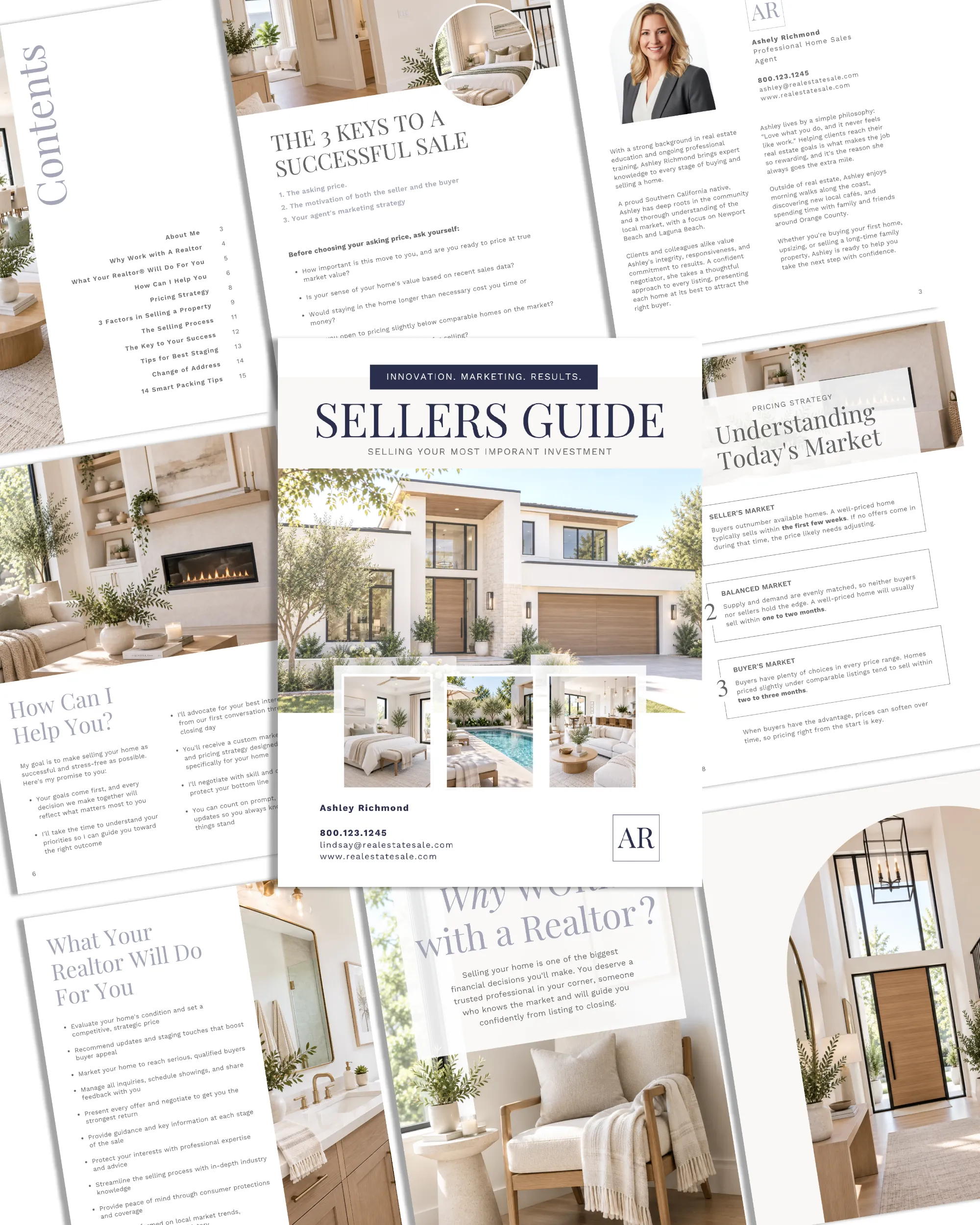 Real Estate Sellers Guide Template for Canva, 16 page Professional Market Listing Presentation Moving and Listing Checklist Guide Packet