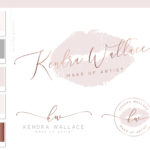 Lips Logo Design, Semi-custom Beauty Watermark, Business Card, Watercolor Branding Rose Gold Salon Feminine Branding package