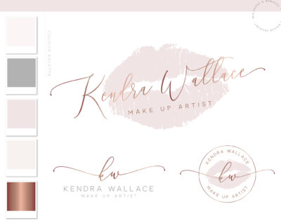 Lips Logo Design, Semi-custom Beauty Watermark, Business Card, Watercolor Branding Rose Gold Salon Feminine Branding package