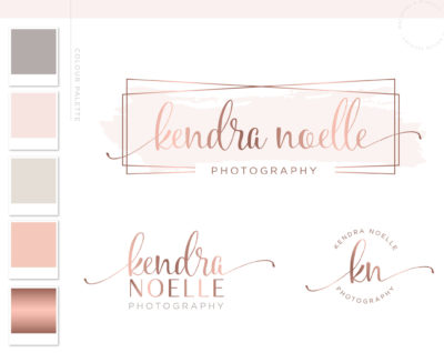 Pink and Rose Gold Watercolor Logo Design with Boarder by Macarons and Mimosas