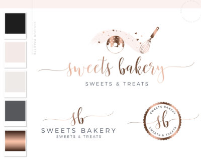 Rose gold Donut Logo Design for Bakery with Sprinkles and Whisk by Macarons and Mimosas