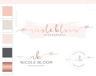Rose Gold Bow Logo Design for Macarons and Mimosas