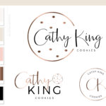 Cookie Logo Design and Branding Kit, Semi-custom Bakery Brand for Custom Cake Baking in Rose Gold, Bakery branding package