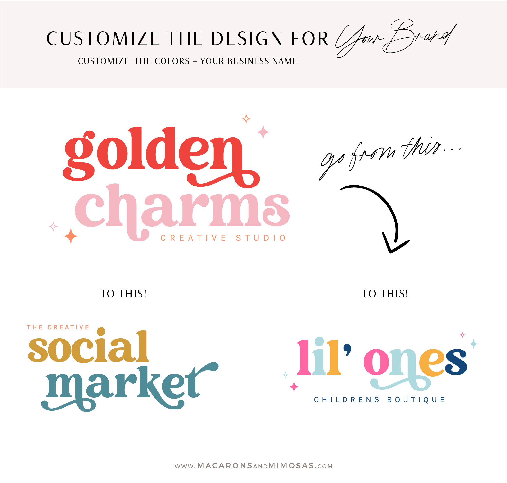 Groovy Retro Logo Design, Bright Bohemian 60s 70s Branding Kit, Modern Boho Hippie Boutique Logo, Vintage Text Brand Design, Blog Header Logo