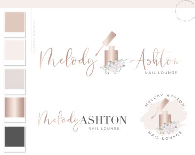 Beauty Nail Artist Logo design for Nail Salon, Rose Gold Nail Polish Watermark with a Custom Brand Kit and Package