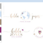 Globe Logo, Travel Logo, Plane Heart Logo Design Package, Premade Travel Agent Brand Kit, Rose Gold Travel Blog Branding Kit