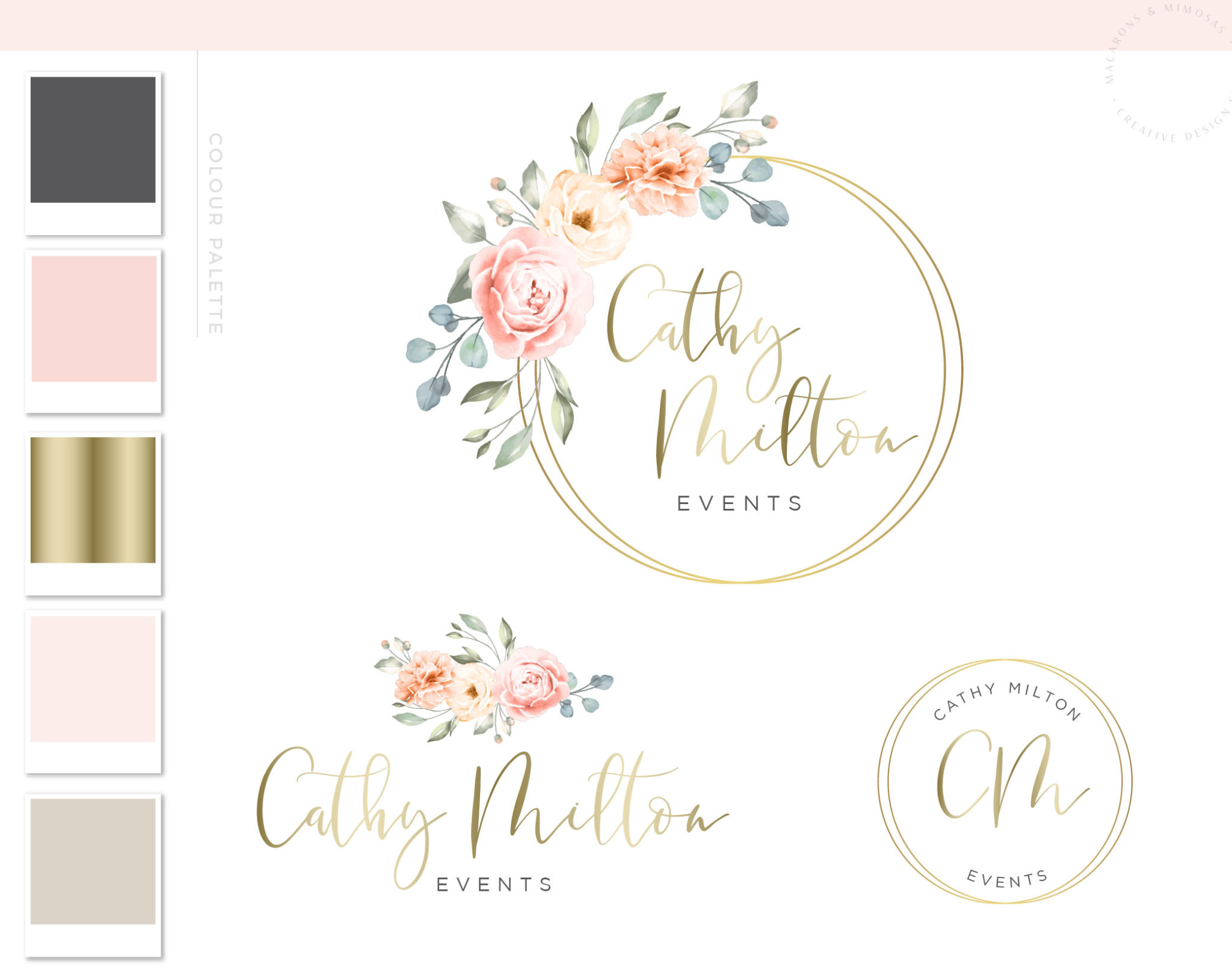 floral watercolor logo design • Macarons and Mimosas