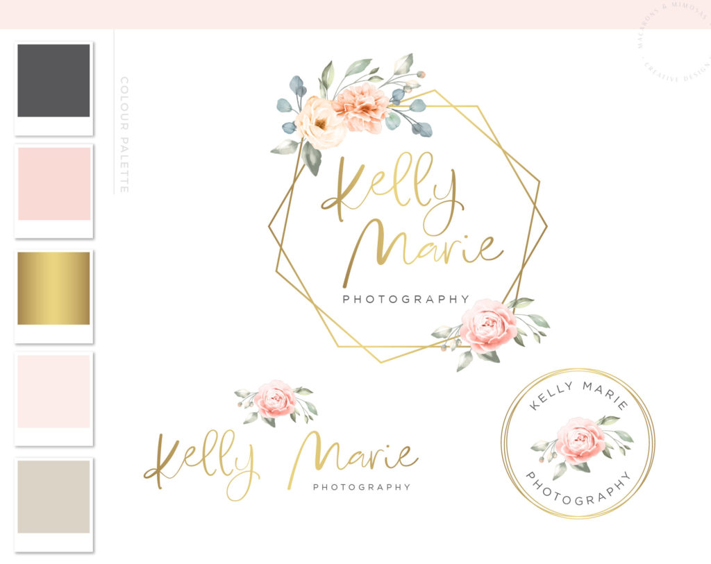 Floral Hexagon Logo Design • Macarons and Mimosas