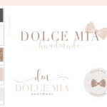 Glitter Bow logo Design, Rose Gold Branding Package with Business Cards, Feminine Bow Shop Boutique Logo Premade Branding Kit