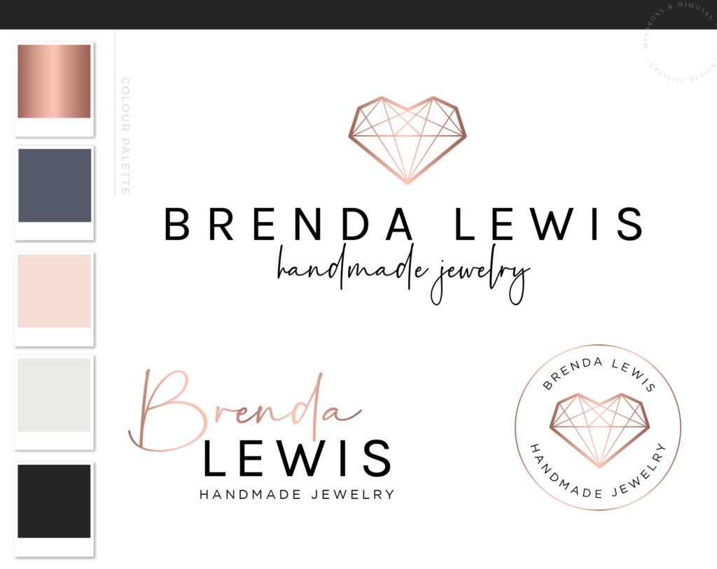 Heart Diamond Jewelry Logo • Macarons and Mimosas