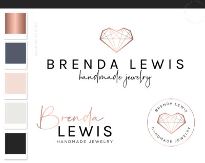 Heart Diamond Jewelry Logo, Jewel Logo Design, Boutique Branding kit, Luxury Necklace Branding Package, Photography Logo Watermark