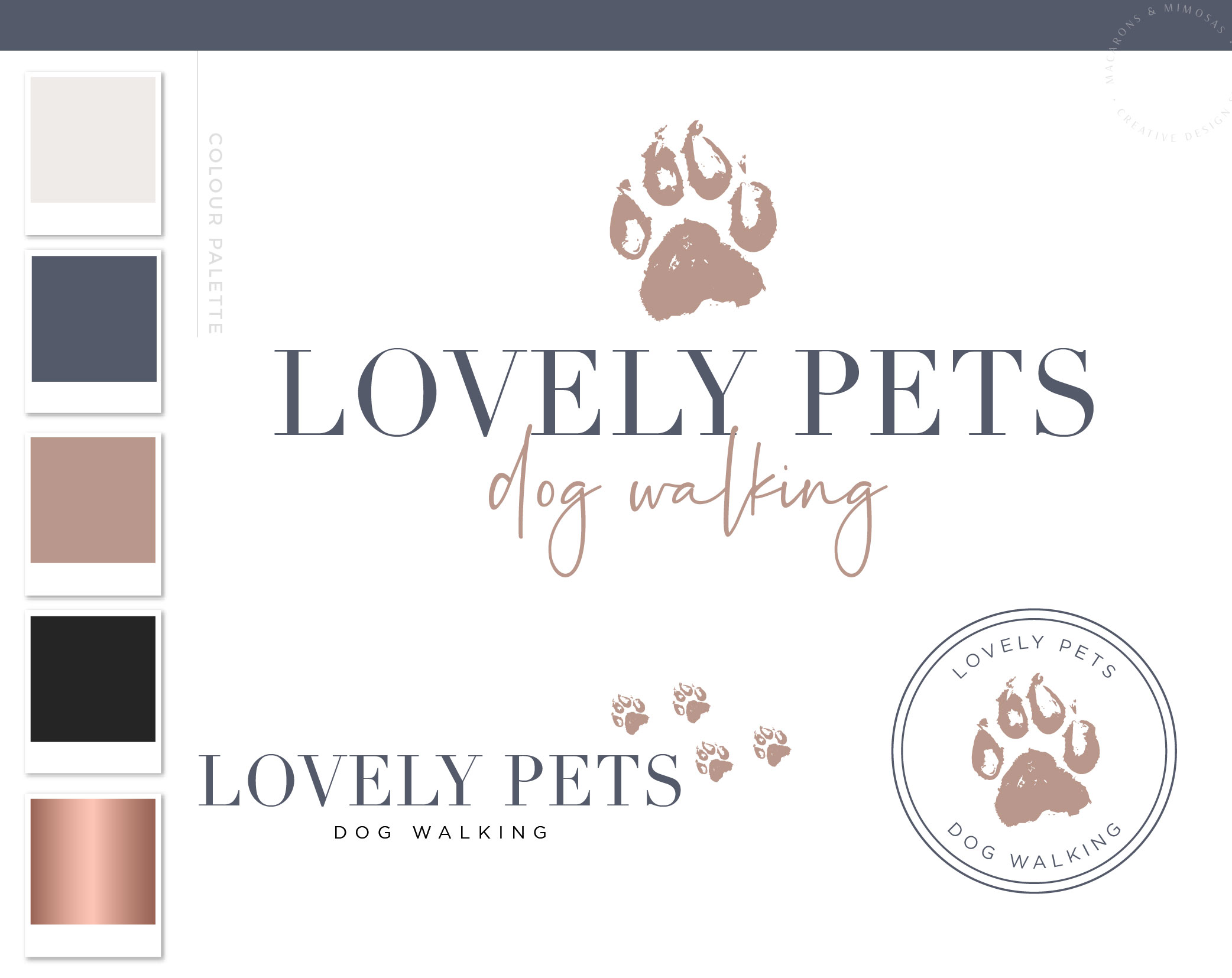 Paw Print Logo Design, Pet Sitter Premade Branding for Dog & Cat Groomer, Dog Sitting Walking and Training plus Business Card Design
