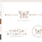 Butterfly Logo Design, Branding Kit, Custom Watercolor Logo Package and Branding Watermark, Rose Gold Butterfly Business Package
