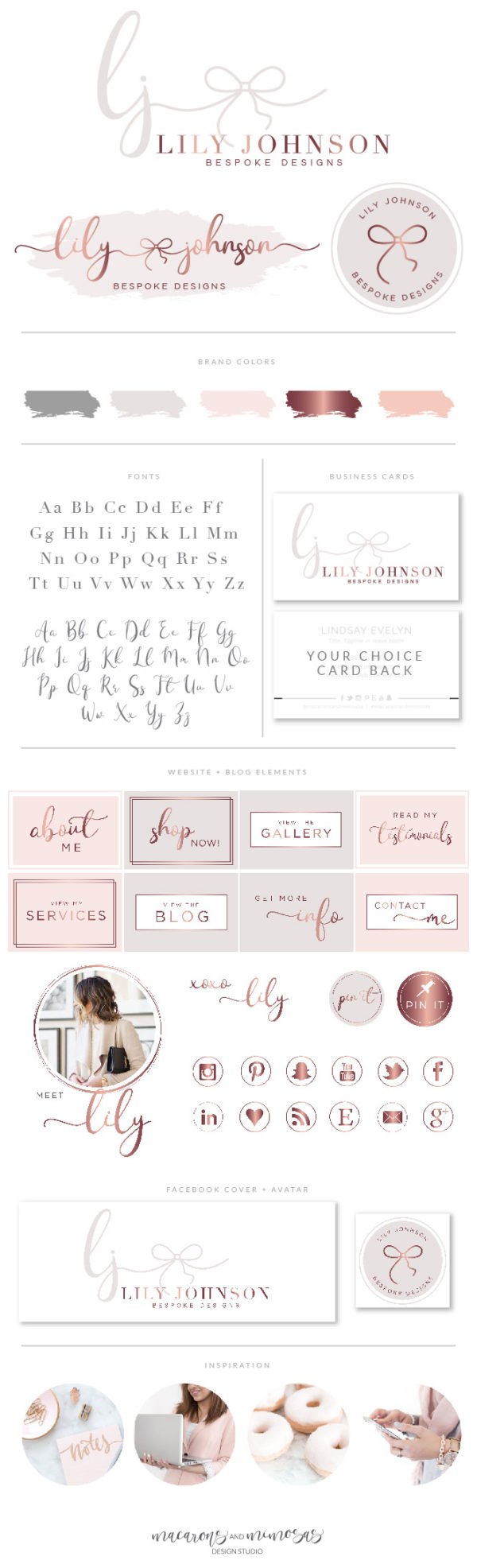 Watercolor Bow logo Design, Mint Blue Rose Gold Branding Package with Business Cards, Feminine Bow Shop Boutique Logo