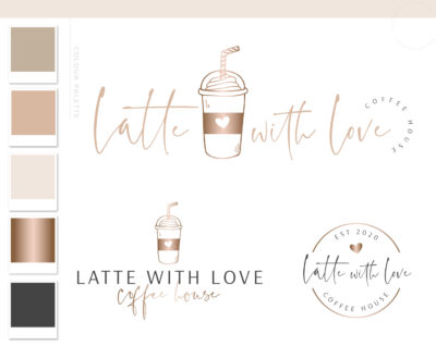 Heart Coffee Logo Design, Cafe Coffee Cup Logo & Branding Kit, Mug Logo Package, Premade Drink Coffee Logo Watermark for Social Media Blog