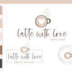 Heart Latte Logo Design, Cafe Coffee Cup Logo & Branding Kit, Mug Logo Package, Premade Drink Coffee Logo Watermark for Social Media Blog